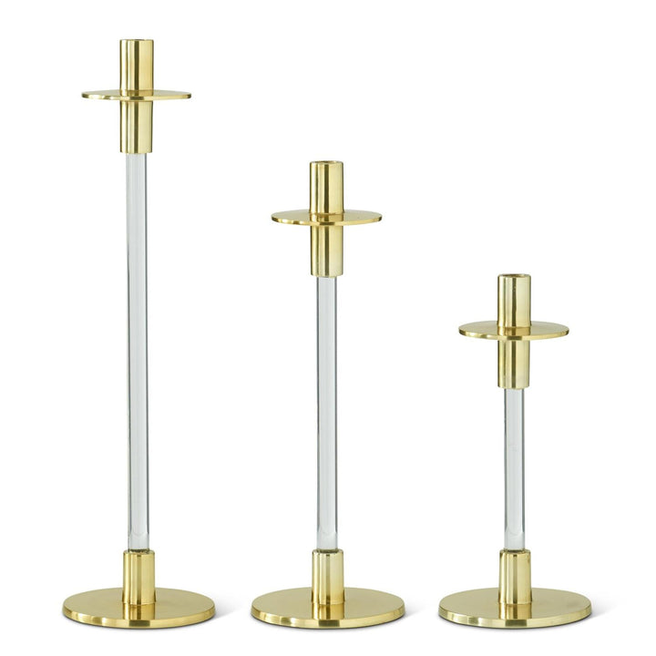 Clear Acrylic & Gold Taper Candlesticks - Set of 3 - Perch