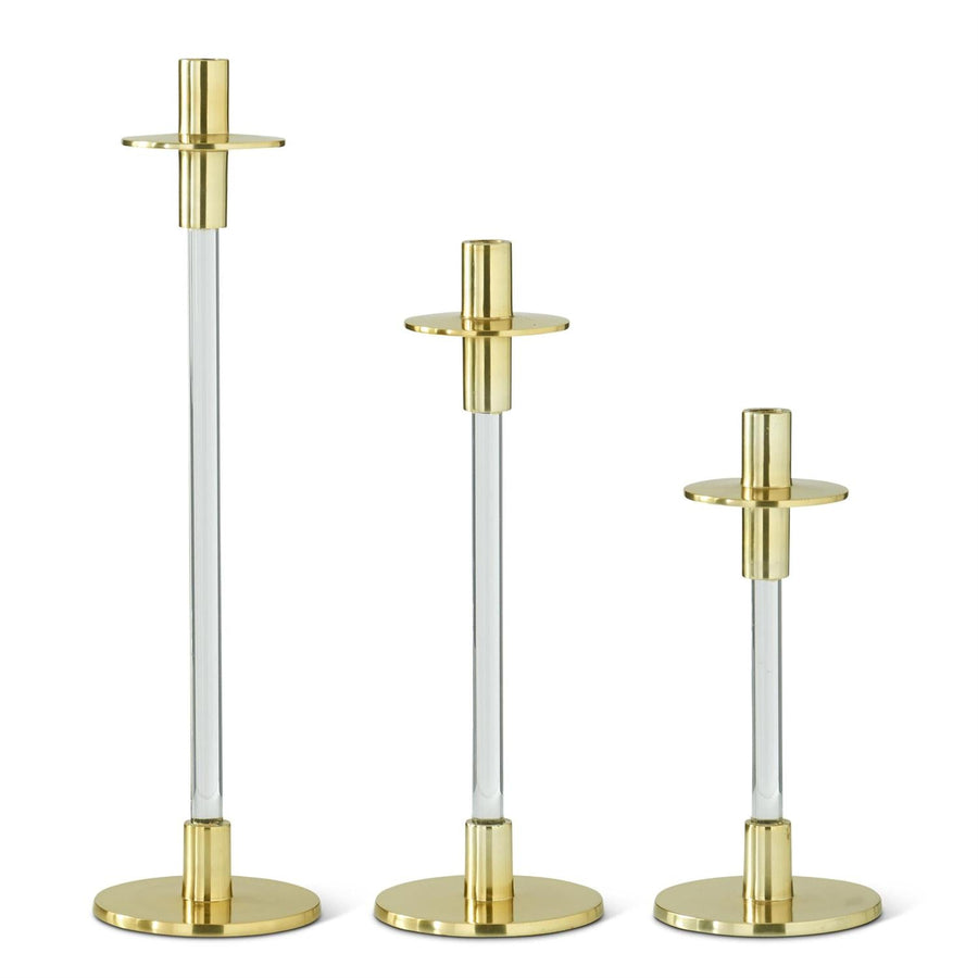 Clear Acrylic & Gold Taper Candlesticks - Set of 3 - Perch