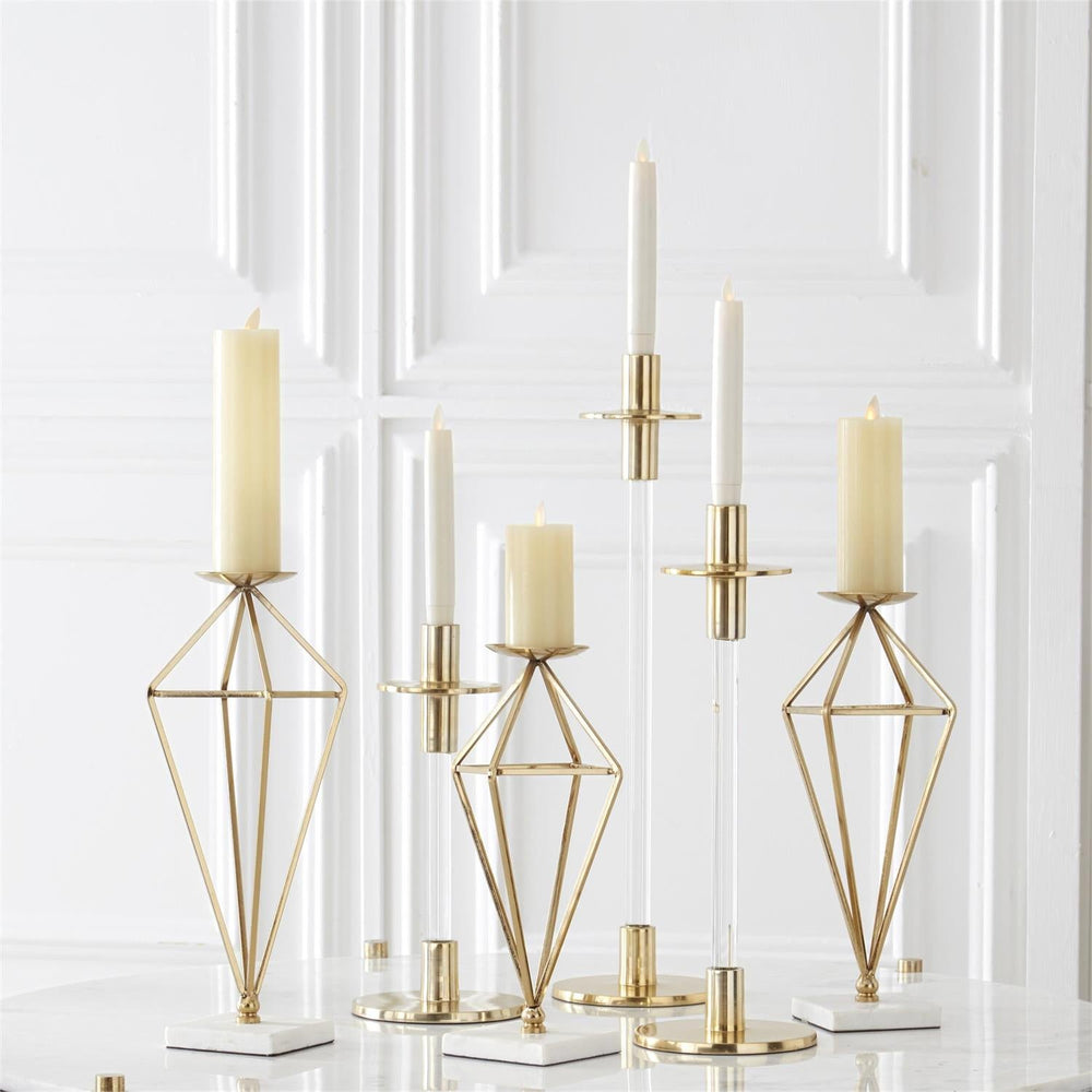 Clear Acrylic & Gold Taper Candlesticks - Set of 3 - Perch