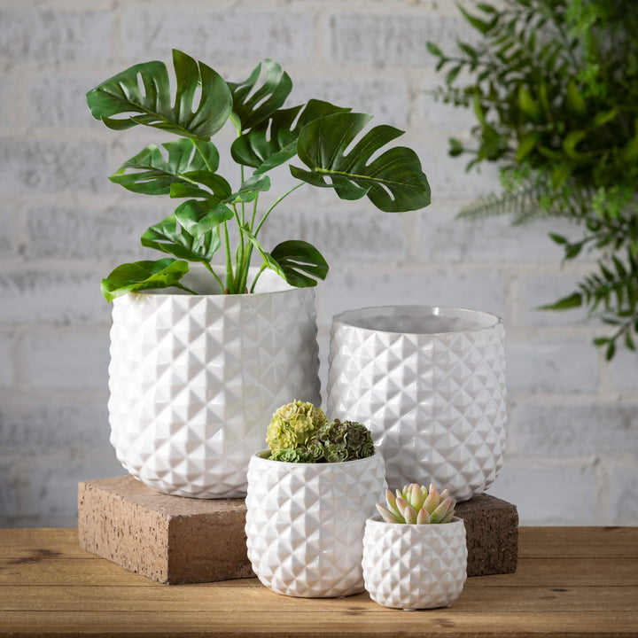 White Faceted Planters