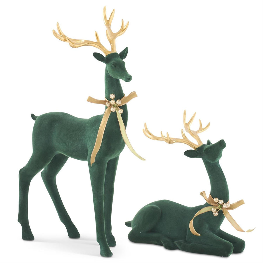 Dark Green Velvet Deer Set of 2 - Perch