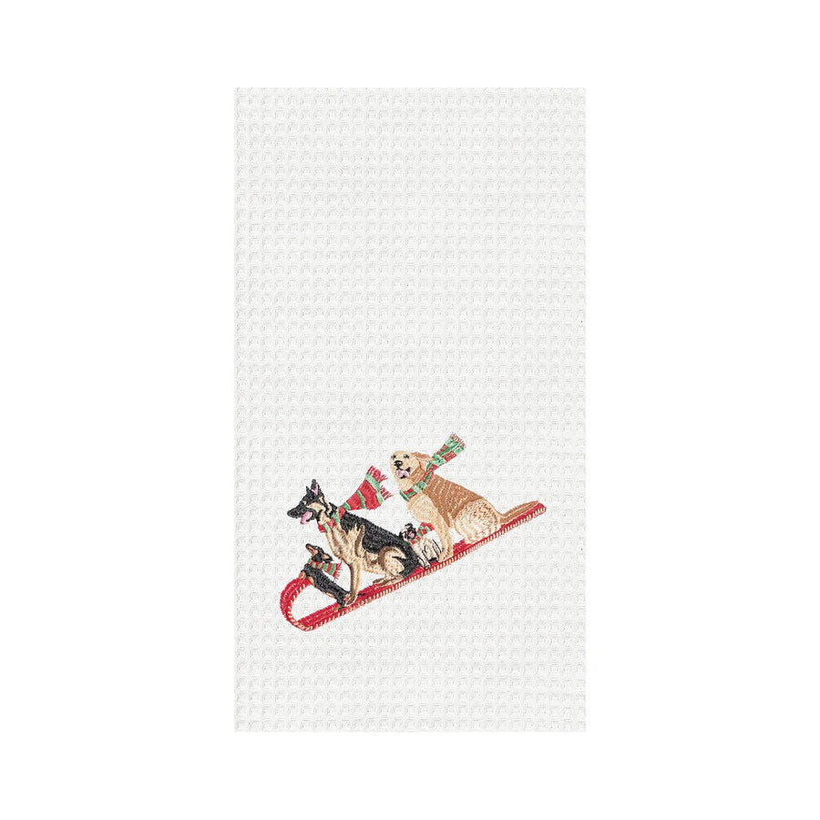 Dogs Tobogganing Waffle Weave Kitchen Towel - Perch