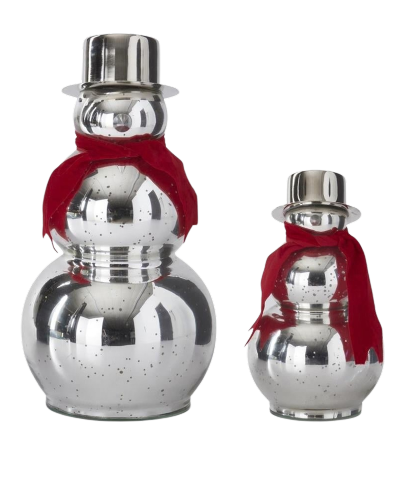 Silver Mercury Glass Snowmen - Set of 2