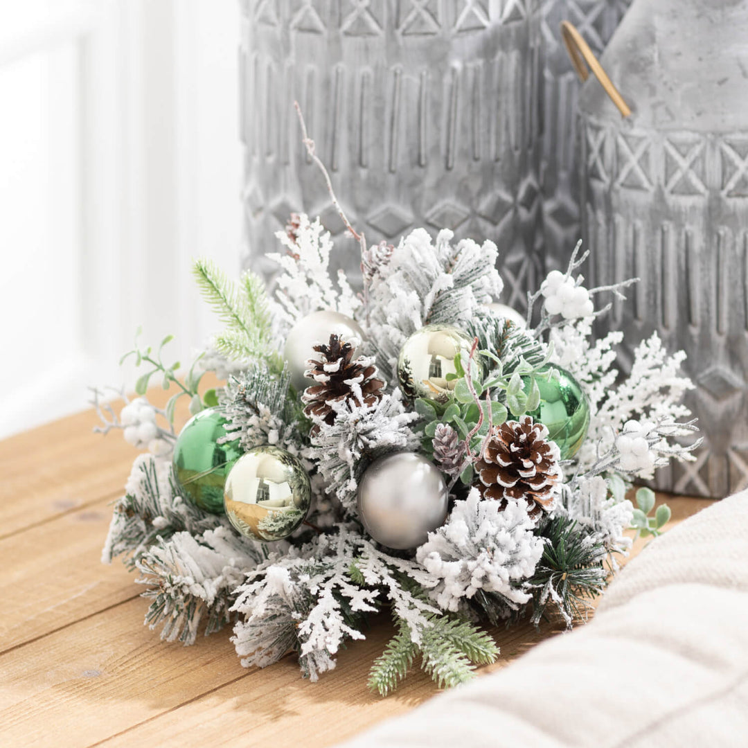 Frosted Pine Cone & Ornament Arrangement - #Perch#