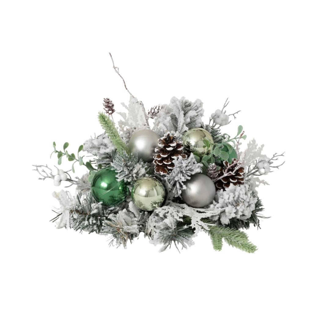 Frosted Pine Cone & Ornament Arrangement - #Perch#