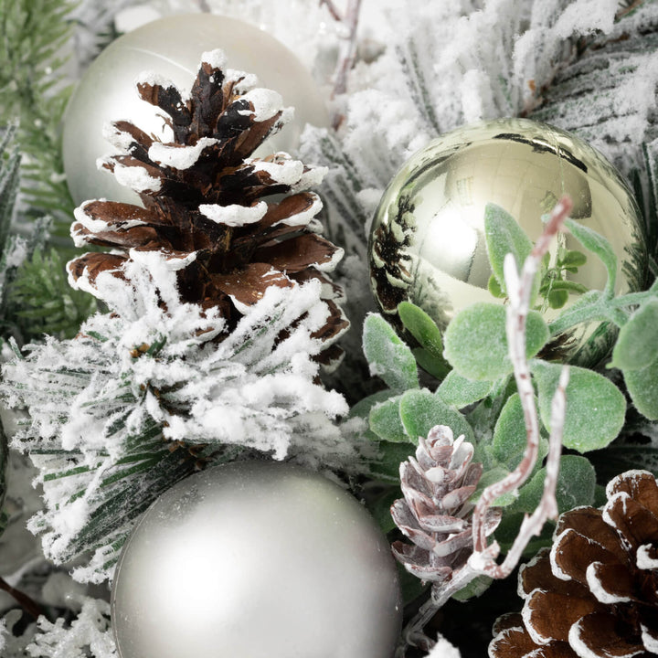 Frosted Pine Cone & Ornament Arrangement - #Perch#