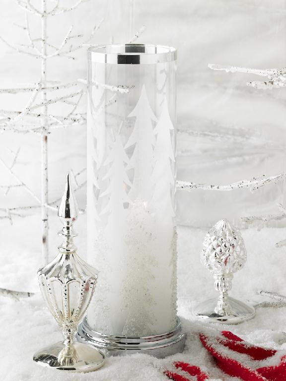 Glass Hurricane With Tree Motif And Silver Base - #Perch#