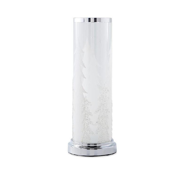 Glass Hurricane With Tree Motif And Silver Base - #Perch#