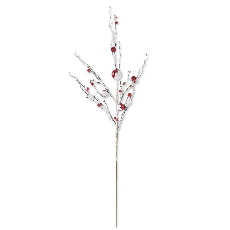 Glittered Flocked Branch with Red Ornaments - #Perch#