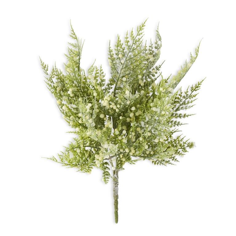 Glittered Snowy Fern Bush with White Berries - #Perch#