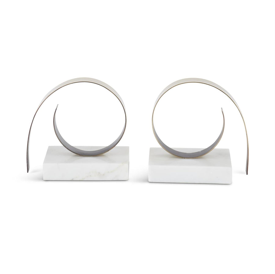 Gold Metal Coil & White Marble Bookends - #Perch#