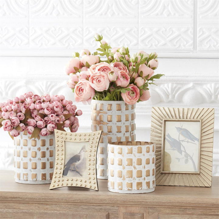 Gold & Whitewashed Cube Embossed Containers - #Perch#