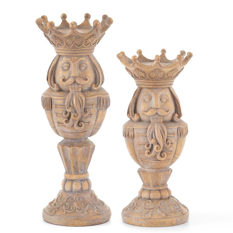 Gray Washed Brown Resin Nutcracker Candleholders - #Perch#