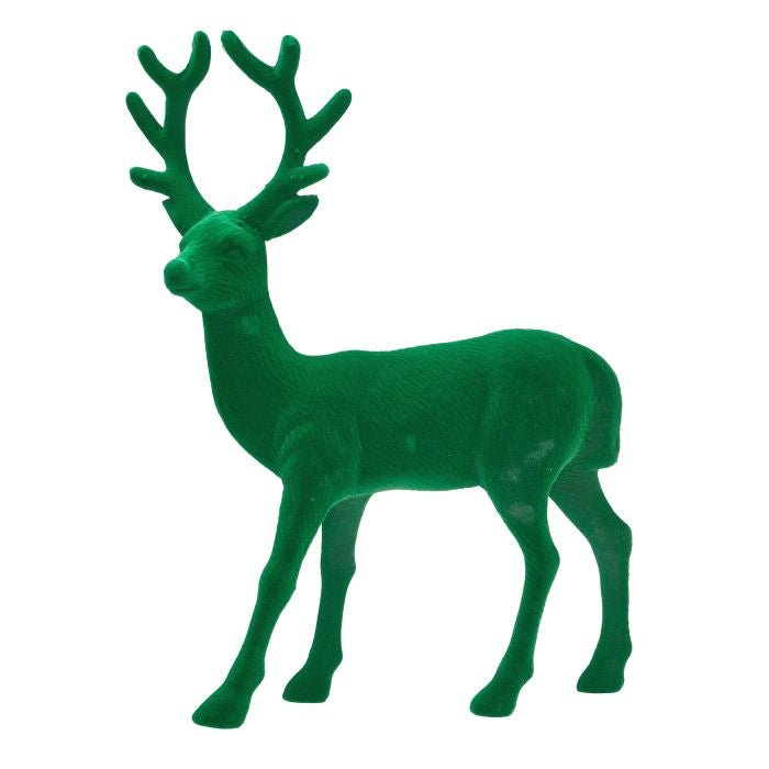 Green Flocked Standing Deer - Perch