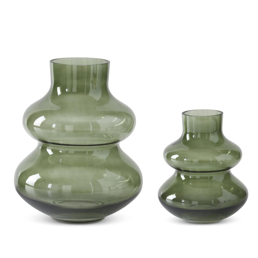 Green Glass 2 Tier Saucer Vases - Perch