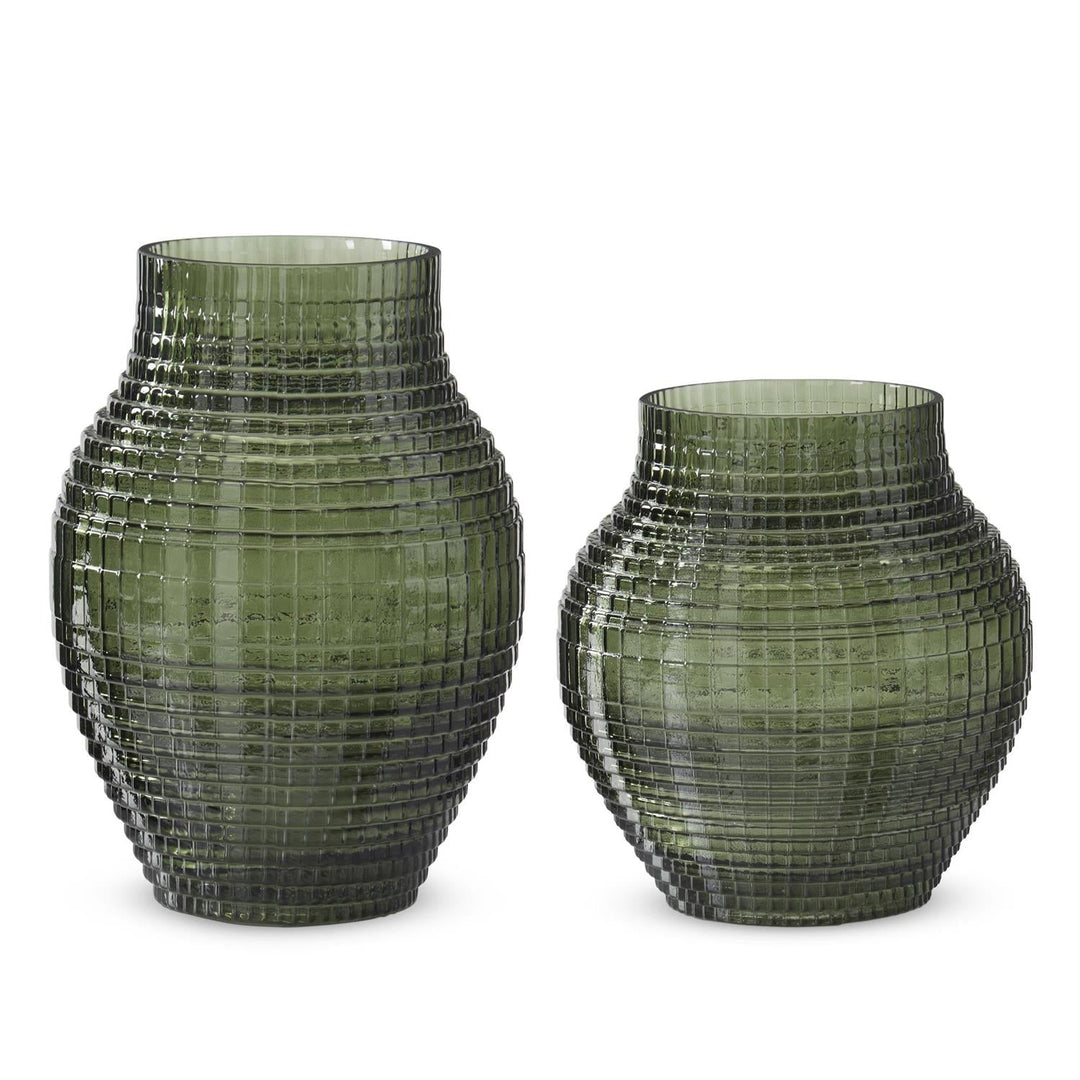 Green Grid Pressed Glass Vases - Perch
