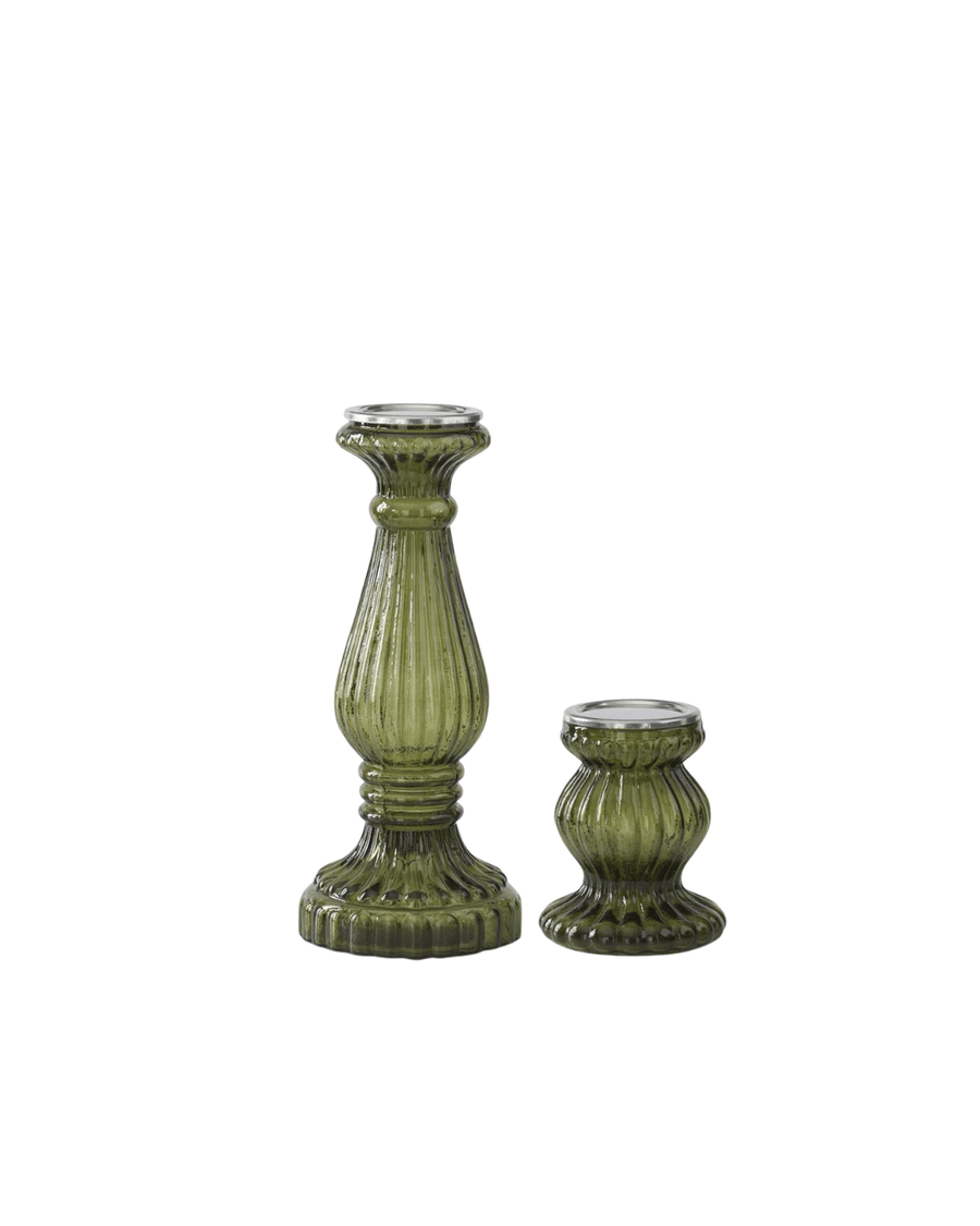 Green Transparent Pillar Candleholders S/2 - Perch