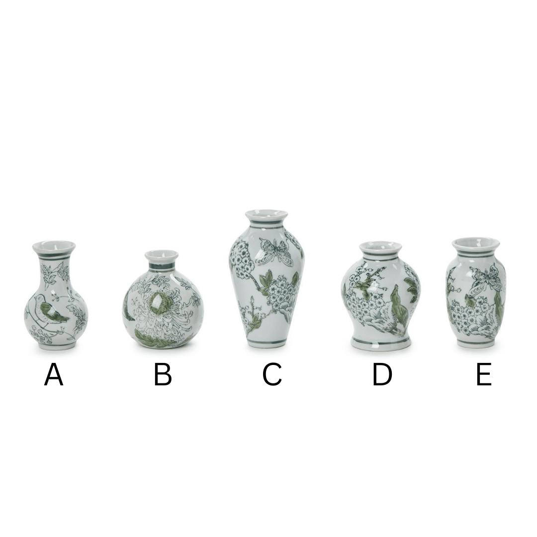Green & White Chinoiserie Vases - Perch