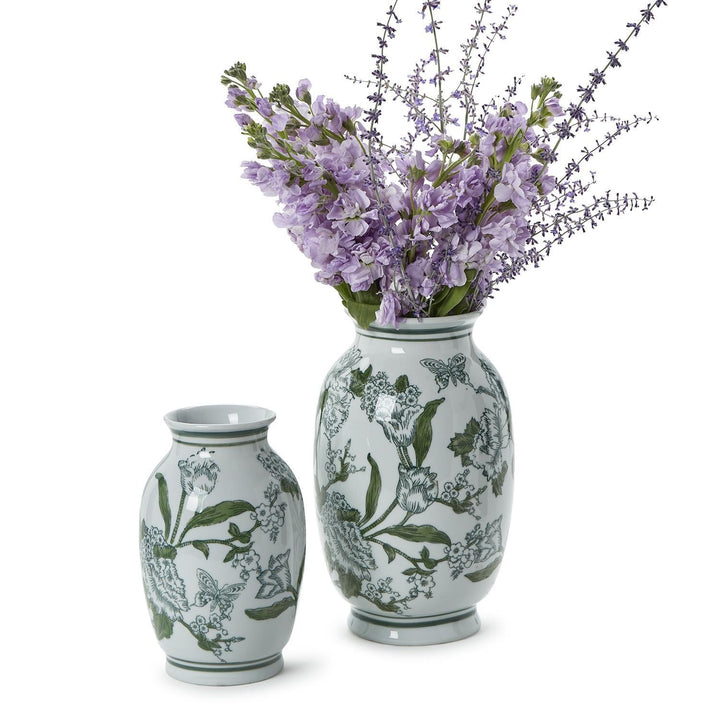 Green & White Chinoiserie Vases - Set of 2 - Perch