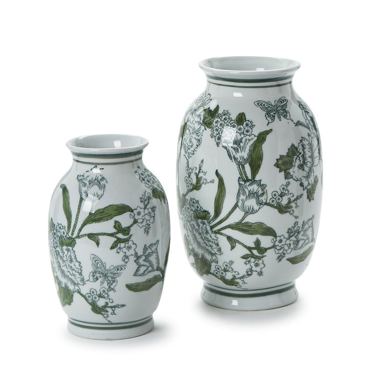 Green & White Chinoiserie Vases - Set of 2 - Perch