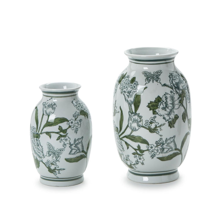 Green & White Chinoiserie Vases - Set of 2 - Perch
