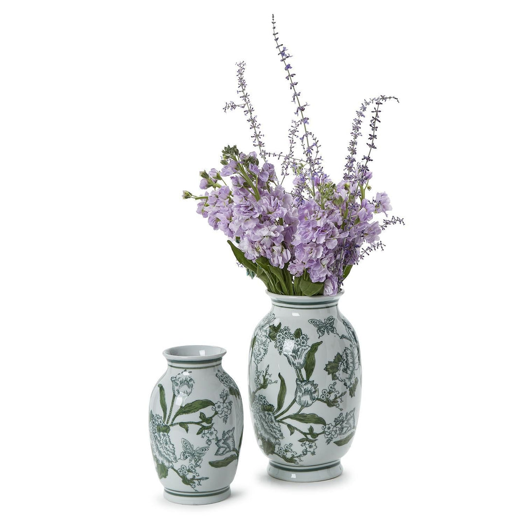 Green & White Chinoiserie Vases - Set of 2 - Perch