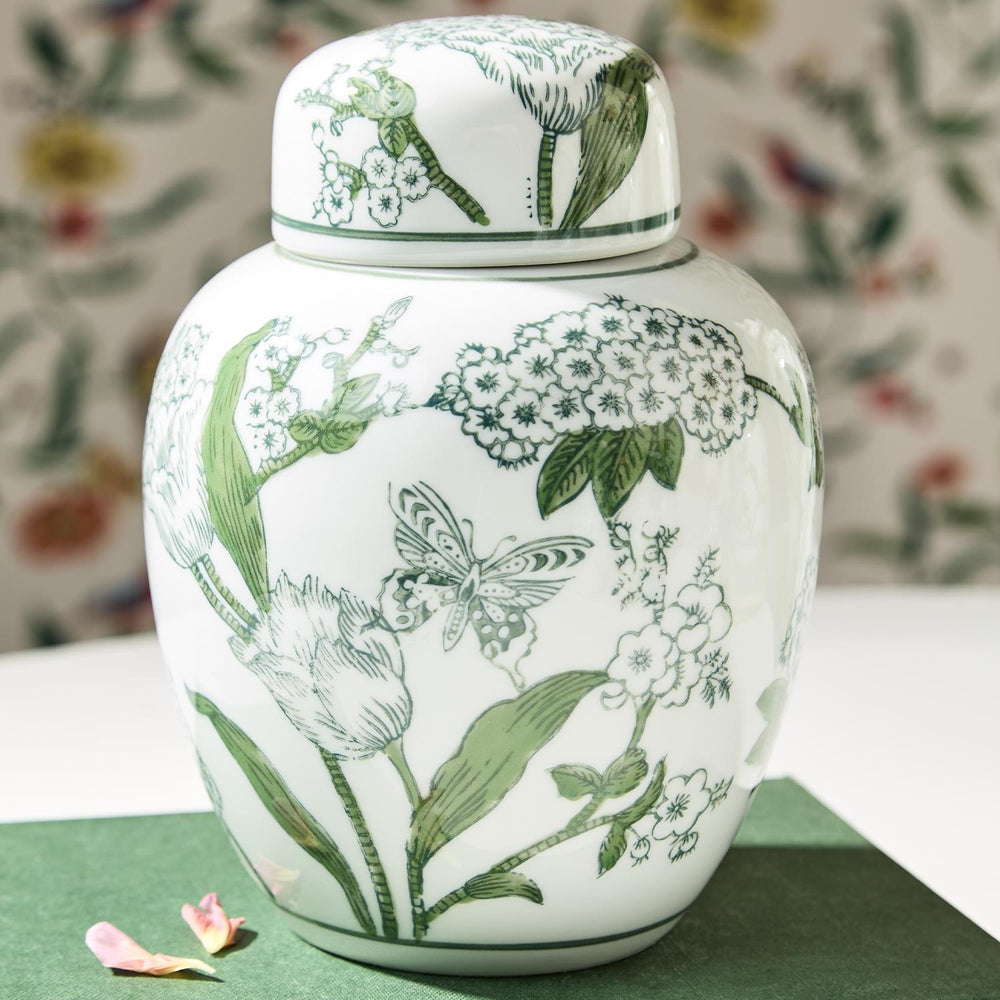 Green & White Ginger Jar - Perch