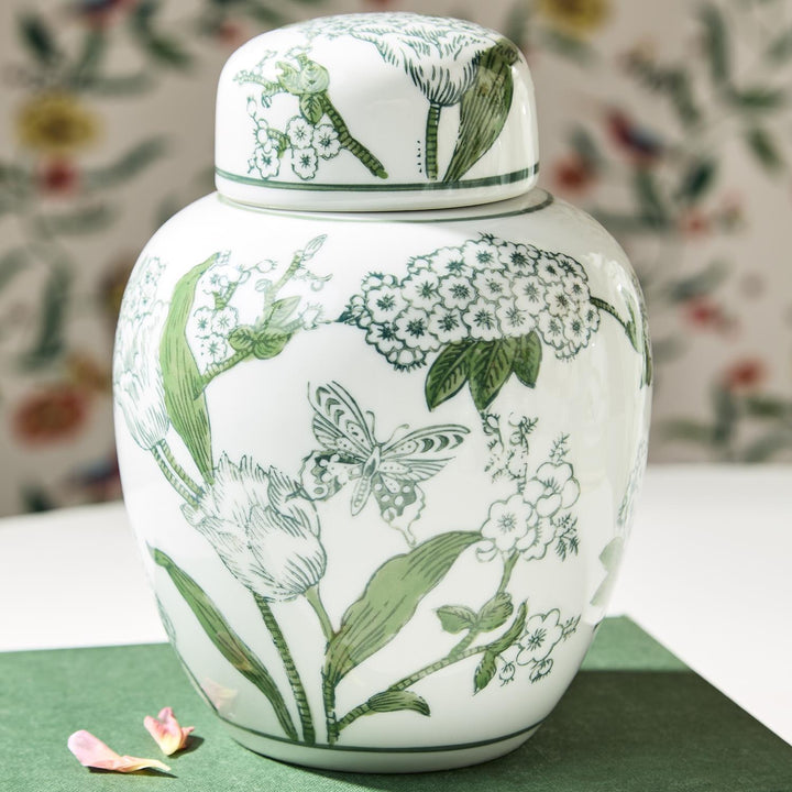Green & White Ginger Jar - Perch