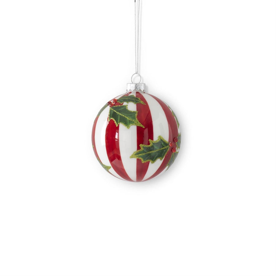 Hand Painted Holly Striped Ornament - Perch