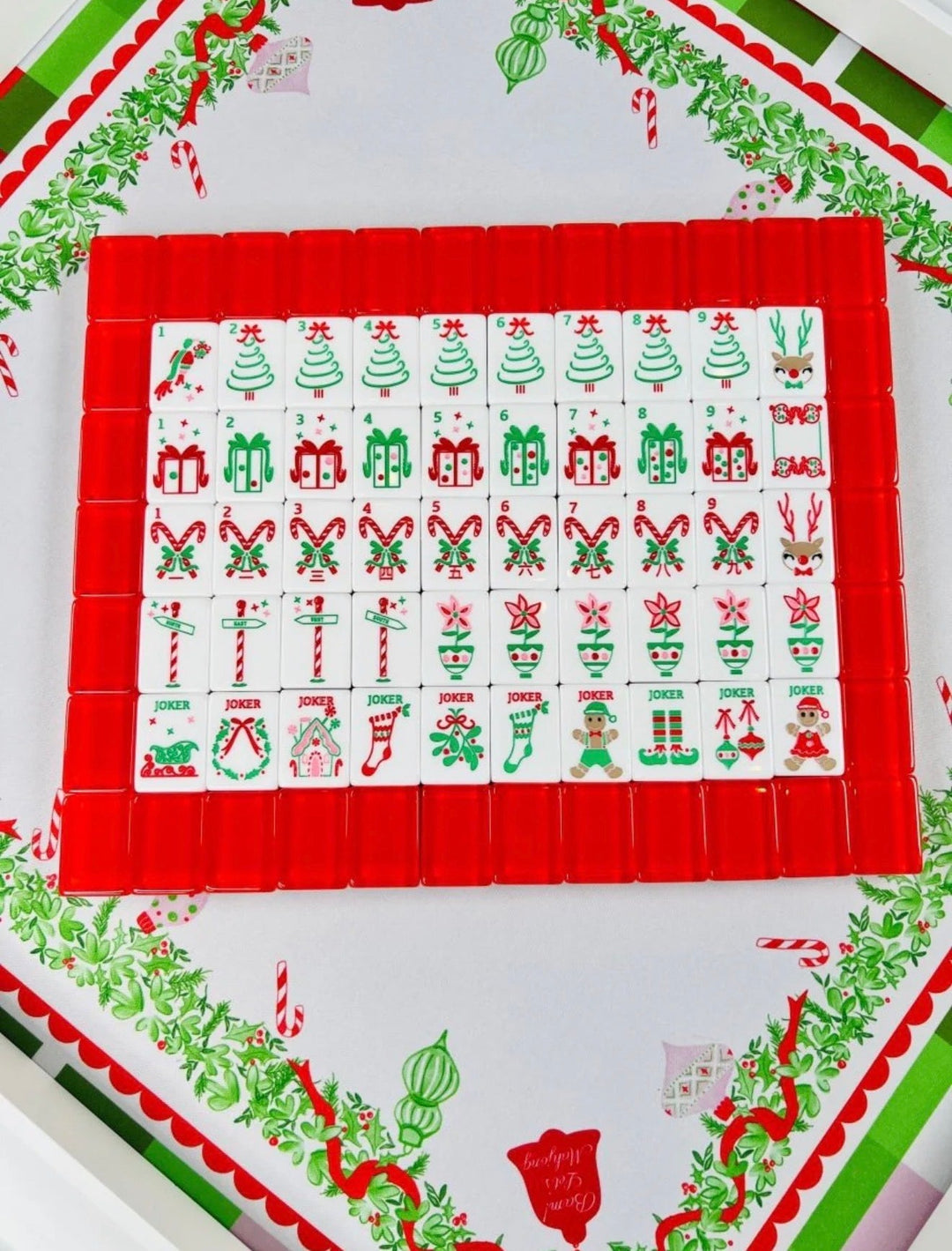 Holly Jolly Christmas Mahjong Tile Set - Red - Perch
