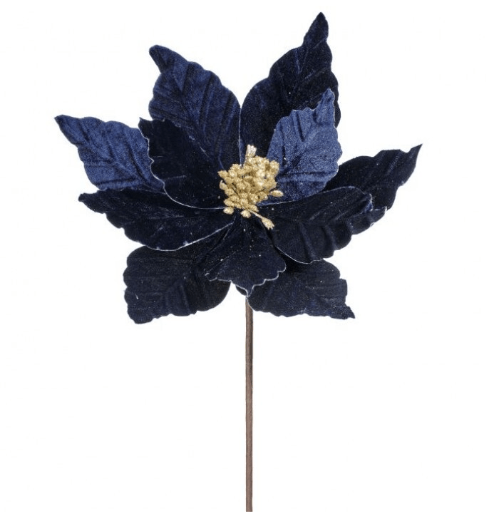 Midnight Blue Velvet Poinsettia Stem - Perch