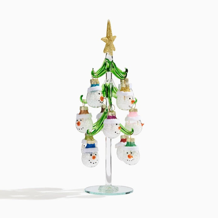 Mini Glass Christmas Tree With Snowman Ornaments - #Perch#