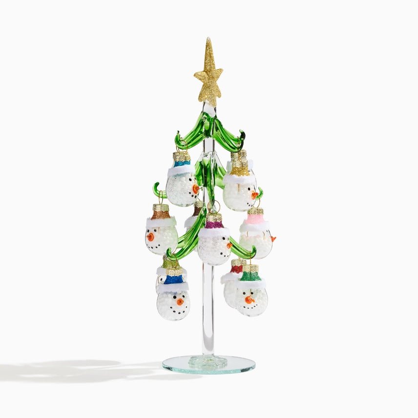 Mini Glass Christmas Tree With Snowman Ornaments - #Perch#