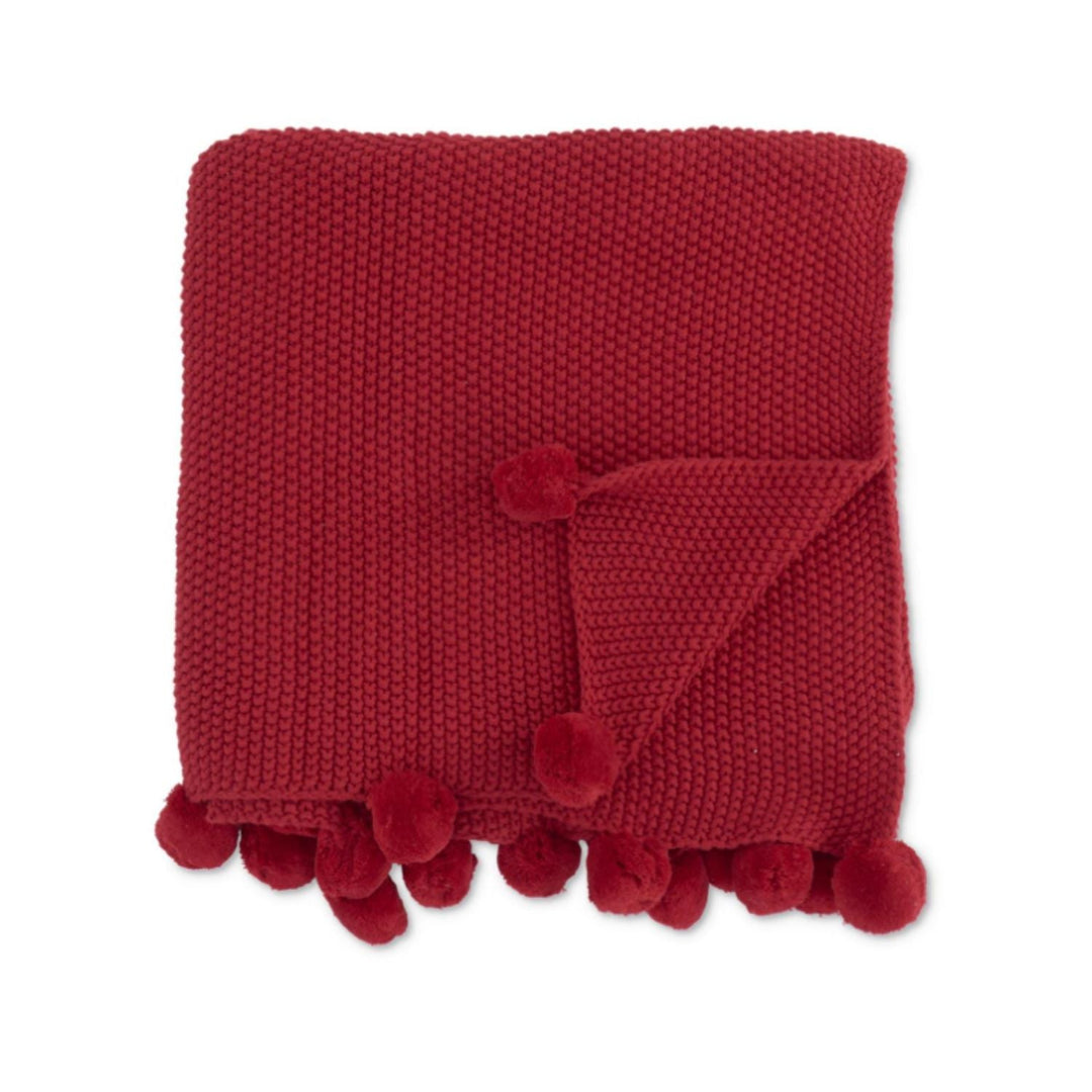 Moss Stitch Red Pompom Throw - #Perch#