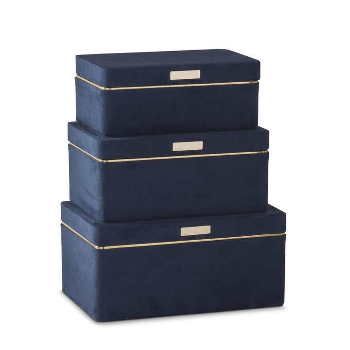 Navy Blue Suede Hinged Boxes - Perch