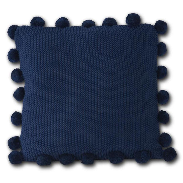 Navy Pompom Knit Pillow - Perch