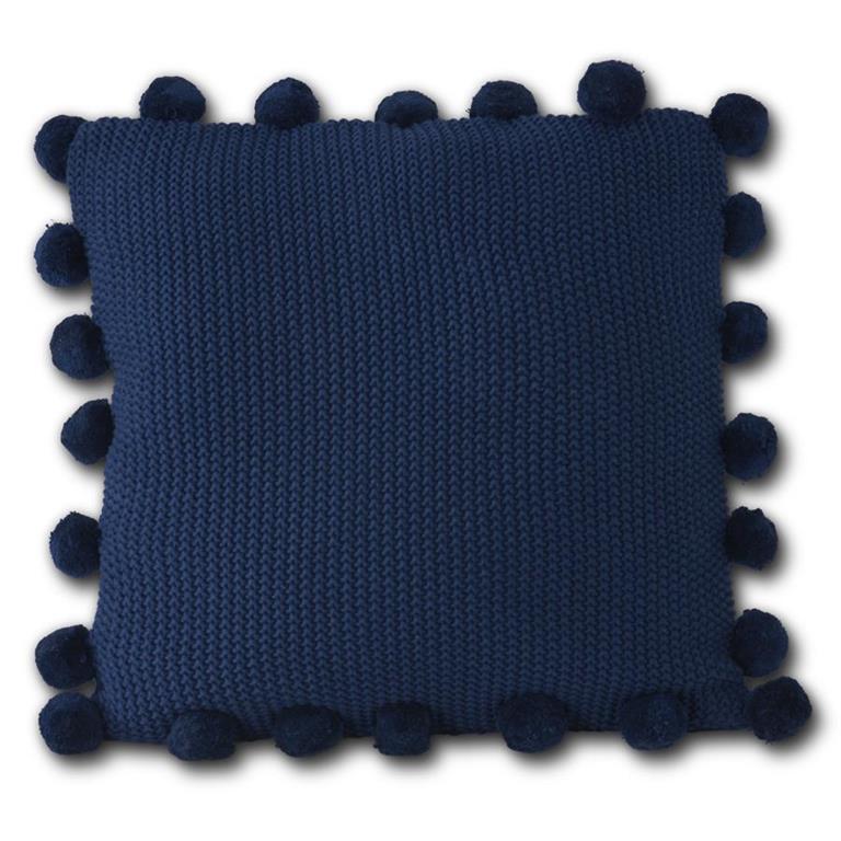 Navy Pompom Knit Pillow - Perch