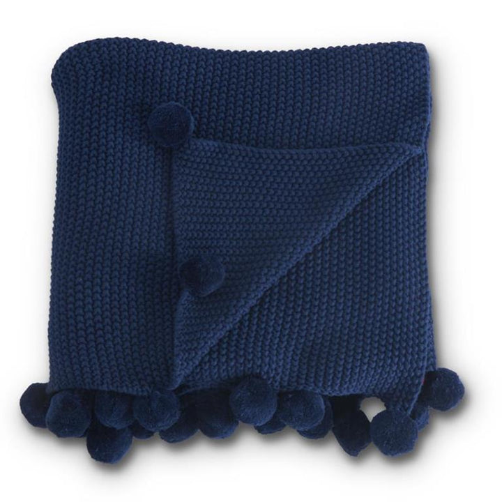 Navy Pompom Knit Throw Blanket - Perch