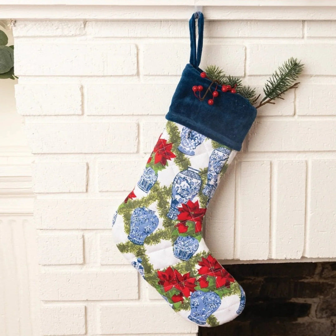 Quilted Stocking - Poinsettias - Perch