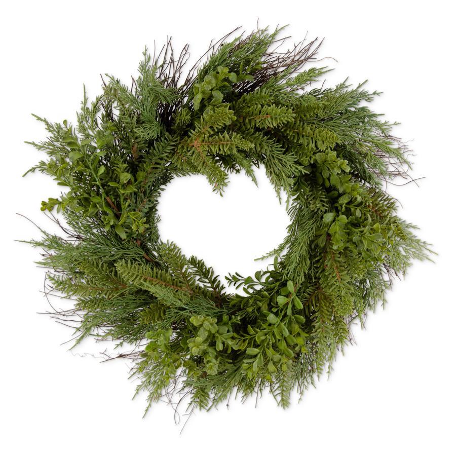 Real Touch Boxwood + Mixed Pine Wreath - Perch