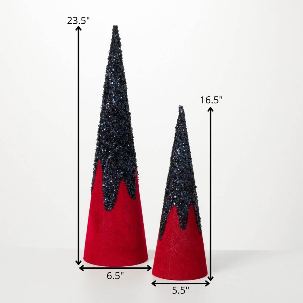 Red and Black Glitter Velvet Cone Tree Set - #Perch#