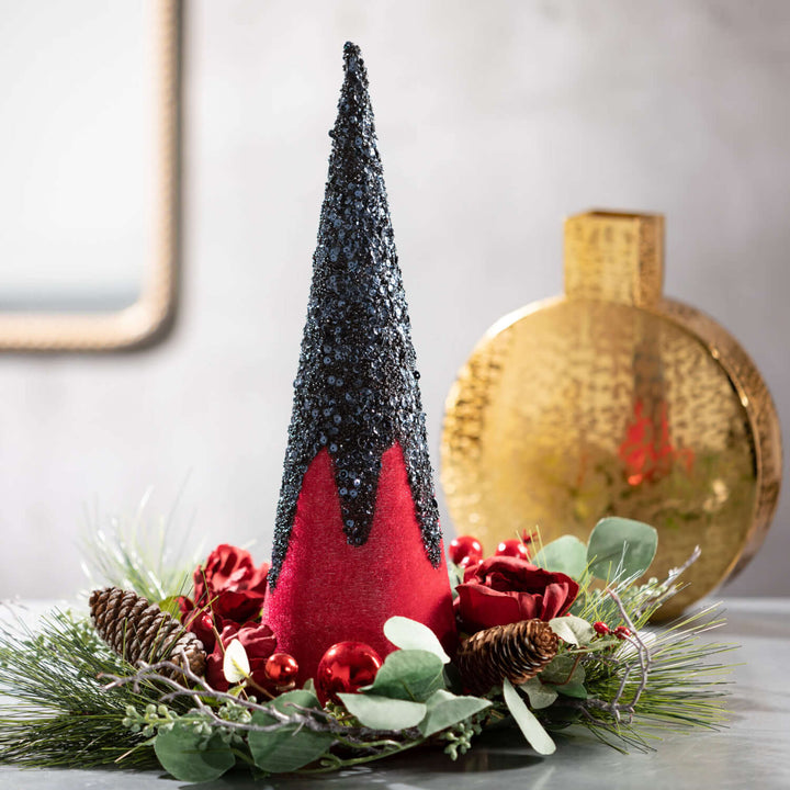 Red and Black Glitter Velvet Cone Tree Set - #Perch#