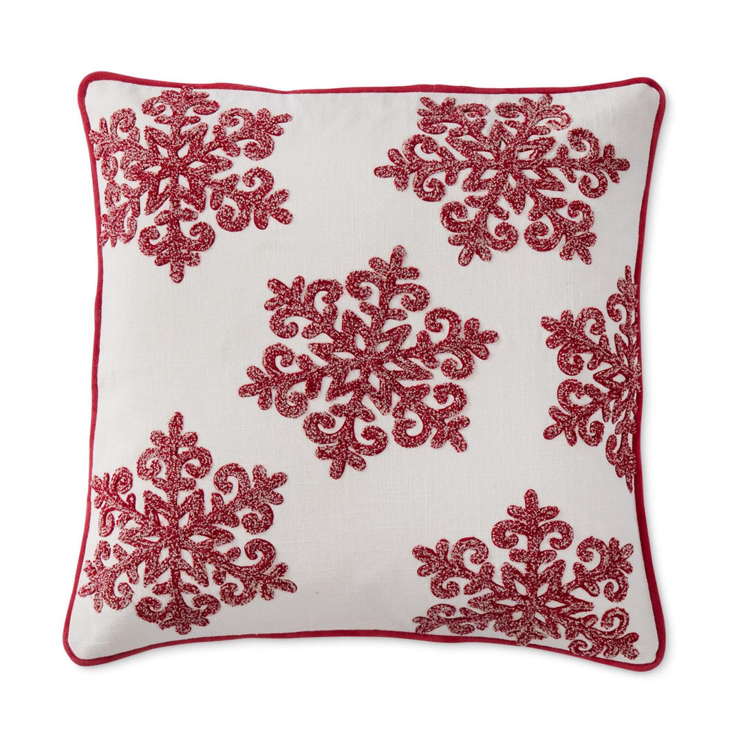 Red & Cream Embroidered Pillow - Perch