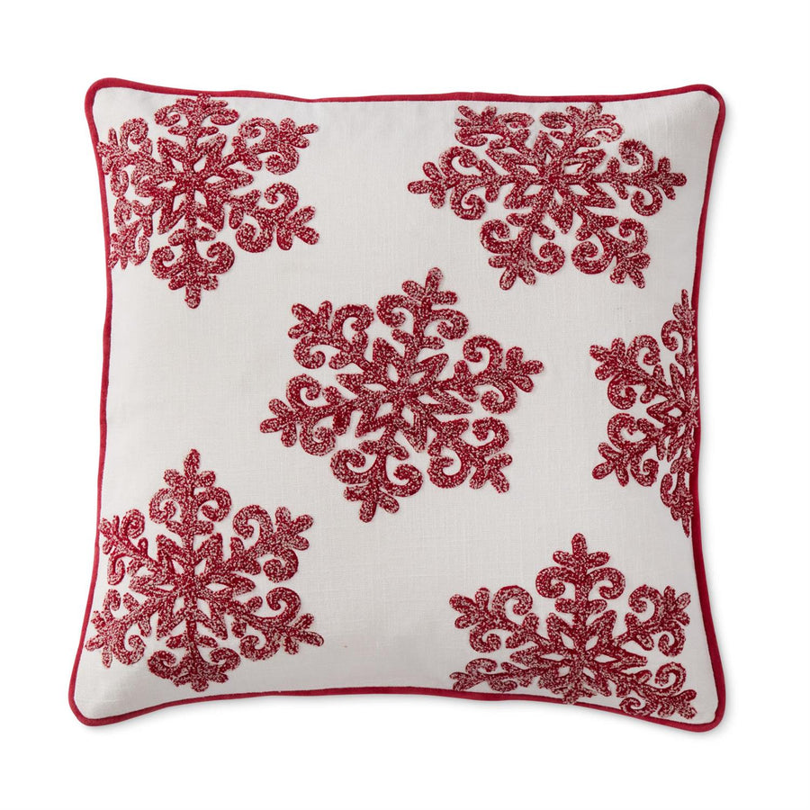 Red & Cream Embroidered Pillow - Perch