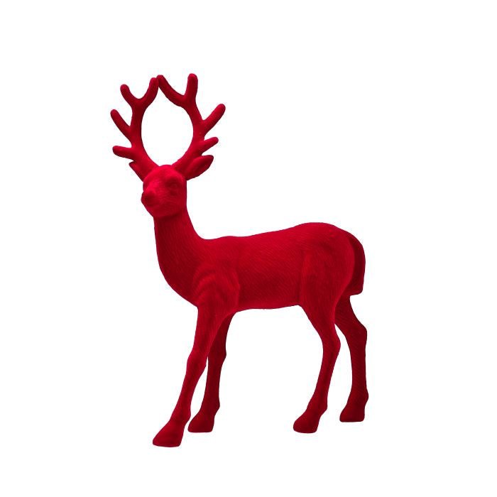 Red Flocked Standing Deer - Perch