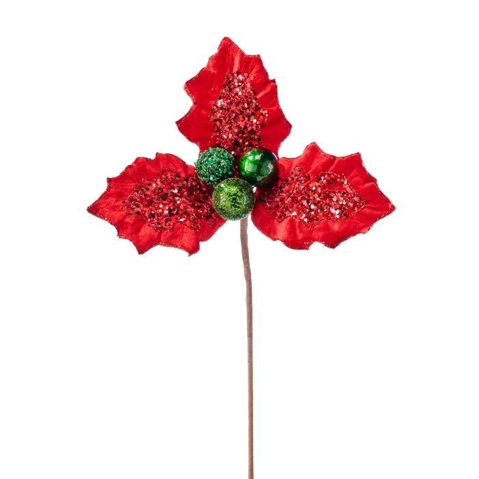 Red Glitter Holly Berry Stem - Perch