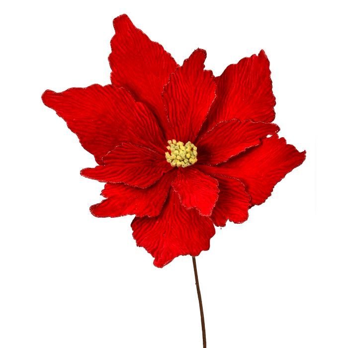 Red Poinsettia Velvet Edge Stem - Perch