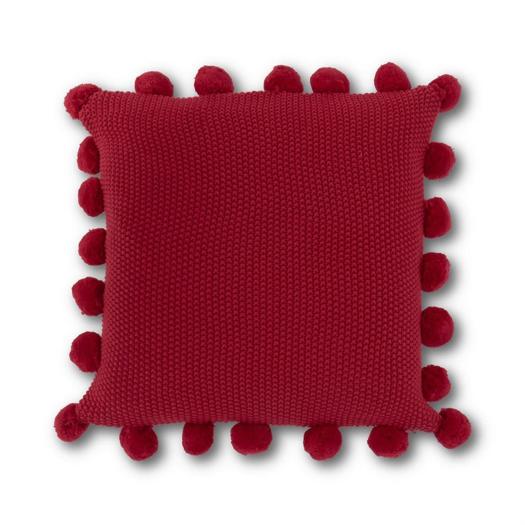 Red Pompon Knit Pillow - Perch