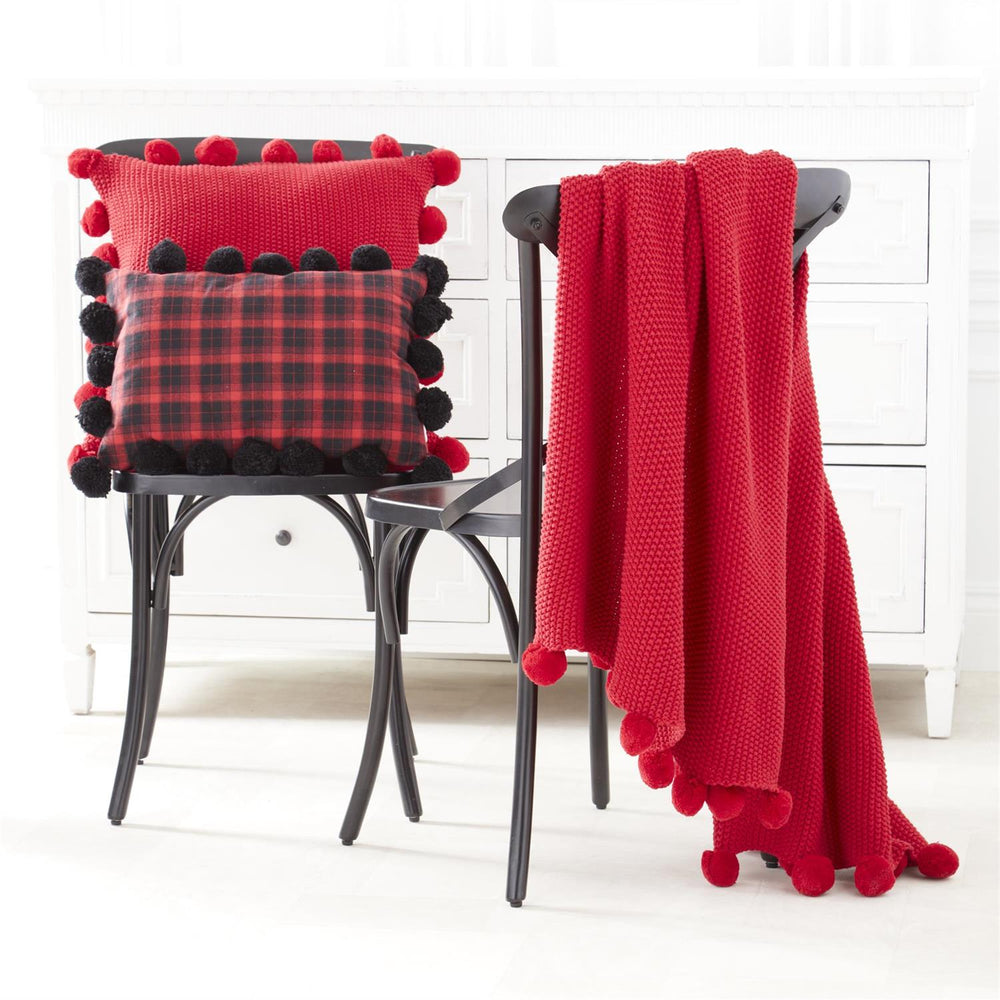 Red Pompon Knit Pillow - Perch