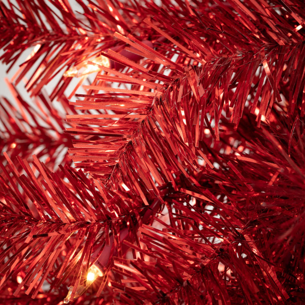 Red Prelit Tinsel Trees - #Perch#